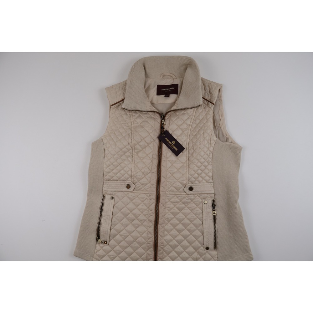 Johnston & Murphy Quilted Vest Cream Diamond Stitch Large NWT MSRP $170